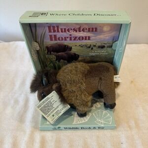 Vintage 2000 Soundprints American Bison Plush Toy Bluestem Horizon Book Set
